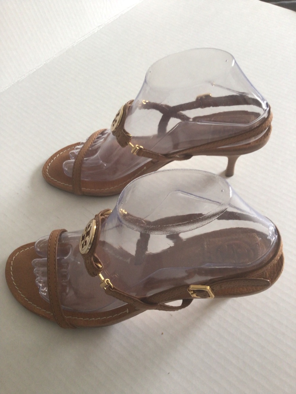 Tory Burch Miller Brown Leather Strappy Slingback Kitten Heel Sandals Size 8 - Picture 2 of 8